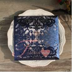 Graceful Navy Blue Laser Cut Wedding Invitation for Sale